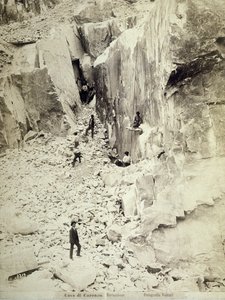 Group of quarriers at work in one of the quarries of Ravaccione, c.1890-1900