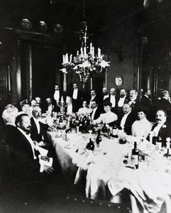 Lunch at Casa Sonzogno, Recognizable Guests Include Francesco Cilea, Pietro Mascagni, Umberto Giordano, Carlo Romussi, Arturo Colautti, Amintore Galli and Edoardo Sonzogno, Milan