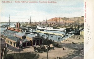 Ponte Federico Guglielmo and ferry terminus, Genoa by Italian Photographer