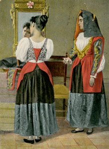 Two Women Wearing Traditional Costumes, Sennori, Sardinia, Italy