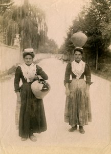 Two Young Women with Terracotta Jars, Roccaraso, Abruzzo, Italy, ca 1905 by Italian Photographer
