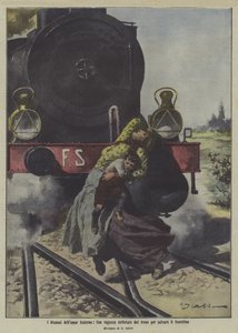 A tragedy of sisterly love: a girl killed by a train as she saves her little brother by Italian School
