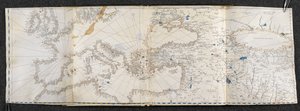 Add. 21592, f.1r Map of Europe and Asia. Portolano, in twenty-one maps, of countries in both hemispheres by Italian School