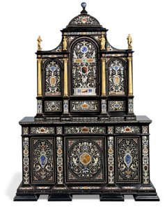 An Italian ormolu-mounted ivory and hardstone-inlaid ebony and ebonised cabinet by Italian School