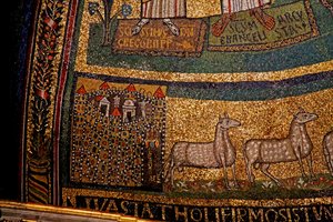 Apse detail, Jerusalem and sheep