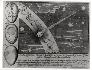 Astrological diagram of the comet that appeared in Rome during Virgo and remained visible until November 1680 by Italian School