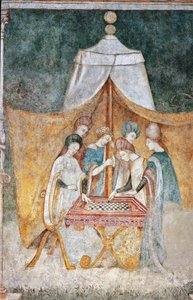 Bicocca degli Arcimboldi: 15th century fresco, detail of the game of checkers (detail)