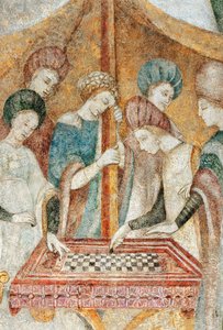Bicocca degli Arcimboldi: 15th century fresco, detail of the game of checkers (detail)