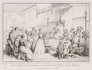 Cassandra Fedele Sings Improvised Verses at the Banquet Held by Doge Agostino Barbarigo (engraving) by Italian School