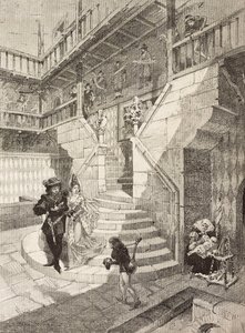 Castle Courtyard, Medieval Village in Turin, Italy, Engraving by Bonamore by Italian School