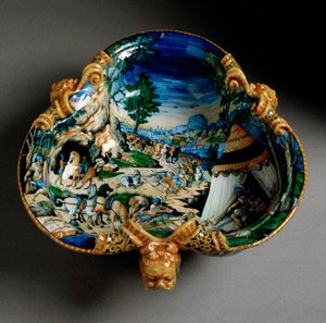 Ceramic Cup in the Shape of a Trefoil Decorated with the Representation of Hannibal During the Crossing of the Alps by Italian School