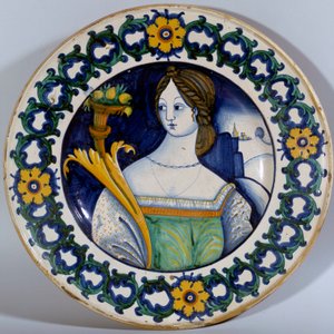 Ceramic Plate of Deruta Decorated with a Portrait of a Woman