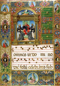 Choral miniature with St. Benedict preaching to monks by Italian School