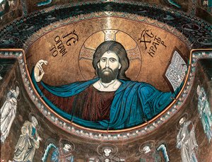 Christ pantocrator or Christ in Glory, decorating the apse of the cathedral of Monreale, Sicily, Italy by Italian School