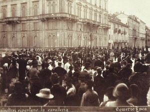 Citizens challenge the Cavalry of General Bava Beccaris, during the riots of Milan, 6th-9th May 1898