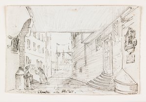 City Street in Genoa, with the Lighthouse and Port in the Background, Early 19th Century