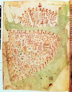Cotton Vespasian A. XIII, f.36v: Map of Constantinople, c.1450 by Italian School
