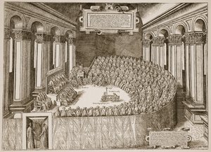 Council of Trent, 1563, from an etching published in Venice in 1565, illustration from The Church of England: A History for the People by H.D.M. Spence-Jones