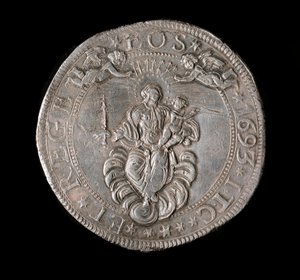 Currency of the Republic of Genes: Five Ecus Silver Coin. 1693. Back by Italian School