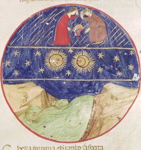 Dante and Beatrice contemplating the sign of Gemini, the planets and the earth, from Divina Commedia by Dante Alighieri (1265-1321)