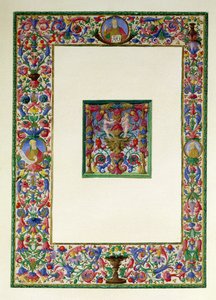 Decorative border with God the Father and two prophets and a historiated initial T with a siren and two putti