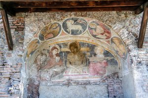 Deposition of Christ Between Virgin Mary, St John, with Evangelists Symbols and Agnus Dei on Arch by Italian School