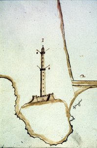 Detail of a Handwritten Topographic Map of the 17th Century Showing the Position of the Genoa Lantern