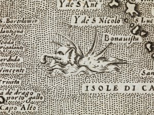 Detail of a sea elephant with an impressive array of spikes jutting from its back, from 