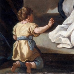 Detail of the Painting Depicting the Madonna of the Rosary with Saints Dominik and Catherine of Siena by Italian School