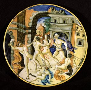 Dish depicting Samson and the Philistines, Pesaro Workshop