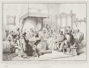 Domenico Veniero, rendered infirm, is comforted by the literati who gathered around him by Italian School