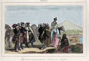 Emigration of Armenians to Russia. 19th century engraving by Italian School