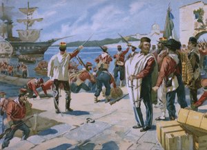Expedition of the Thousand under the leadership of Giuseppe Garibaldi, landing at Marsala, Sicily, 1860 by Italian School