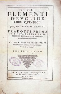 Frontispiece of volume XV Elements by the Greek mathematician Euclid (3rd century BC) by Italian School