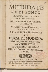 Frontispiece from an Early Copy of Mitridate, re di Ponte, an Opera by Wolfgang Amadeus Mozart, 1770 by Italian School