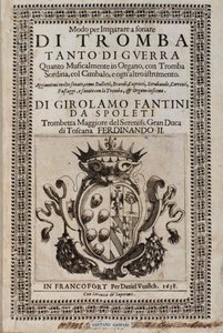 Frontispiece of Modo per imparare a sonare di tromba method to learn trumpet by Italian School