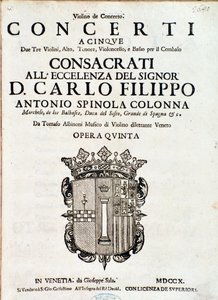 Frontispiece of musical score of Concerti a cinque, opera 5 by Tomaso Albinoni by Italian School