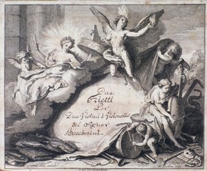 Frontispiece of musical score of Due trietti per due violini e violoncello by Luigi Boccherini by Italian School