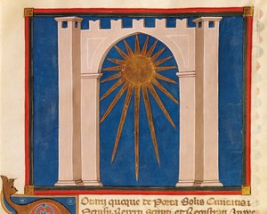 Gateway of the Sun, miniature from Register of Notaries from Perugia, manuscript, Italy 14th Century by Italian School
