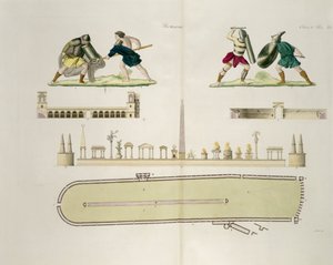 Gladiators and a Plan of the Circus of Caracalla, Plate 23A, Class 5 from Part I of The History of the Nations, Engraved by A. Nani by Italian School