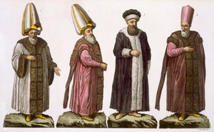 Grand Visir, Caim-Mecam, Reis-Efendi and Khodjakian, plate 15 from Part III, Volume I of The History of the Nations, engraved by C. Botticella