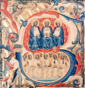 Historiated Initial B Depicting the Trinity and Christ Surrounded by Angels by Italian School