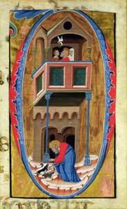 Historiated initial D depicting scenes from the Legend of a Saint, late 14th century
