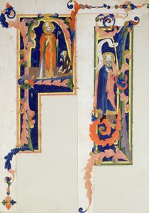 Historiated initial F depicting a bishop saint blessing a young cripple and I depicting a prophet, Florentine School