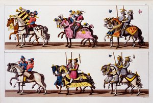 Holy Roman Empire: Participants in a tournament at the Castle of Luxembourg in the time of Maximilian I, from Costumi dei Romani, Svizzeri.. c.1800-18