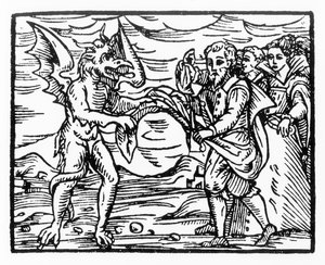 Homage to the Devil, copy of an illustration from Compendium Maleticarum by Fr M Guaccius, used in History of Magic by Italian School