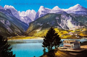 Hotel Molveno with Brenta Group and Val delle Seghe, postcard by Italian School