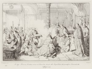 The Doge Francesco Loredano receives the Golden Rose given to the Republic by Pope Clement XIII by Italian School