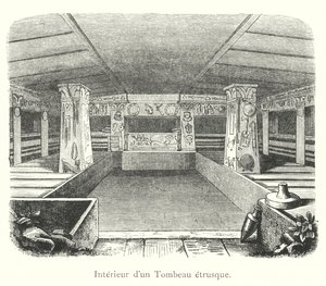 Interior of an Etruscan Tomb (engraving) by Italian School