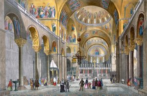 Interior of San Marco Basilica, Looking Towards the Dome, from Views of Venice by Cecchini, Pividor and Viola, c.1850